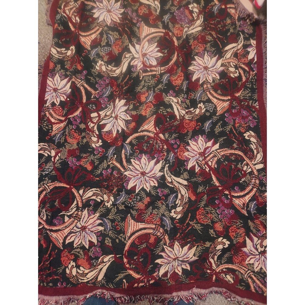Goodwin Weaver‎ 100% Cotton Tapestry Throw Made In Usa 42x63 Poinsettias